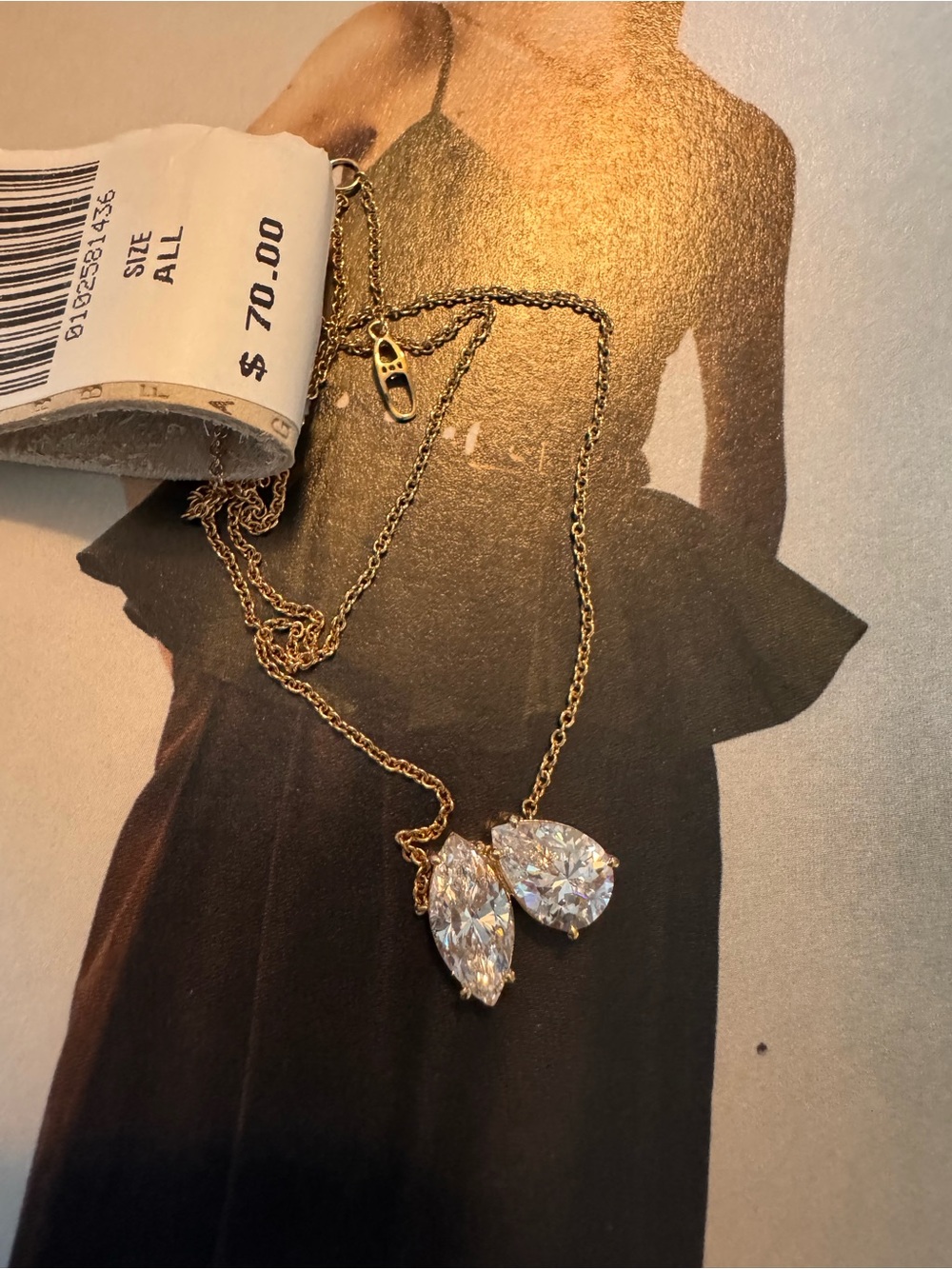 Anthropologie Gold  Necklace with pear shape stones Accents - Picture 3 of 4